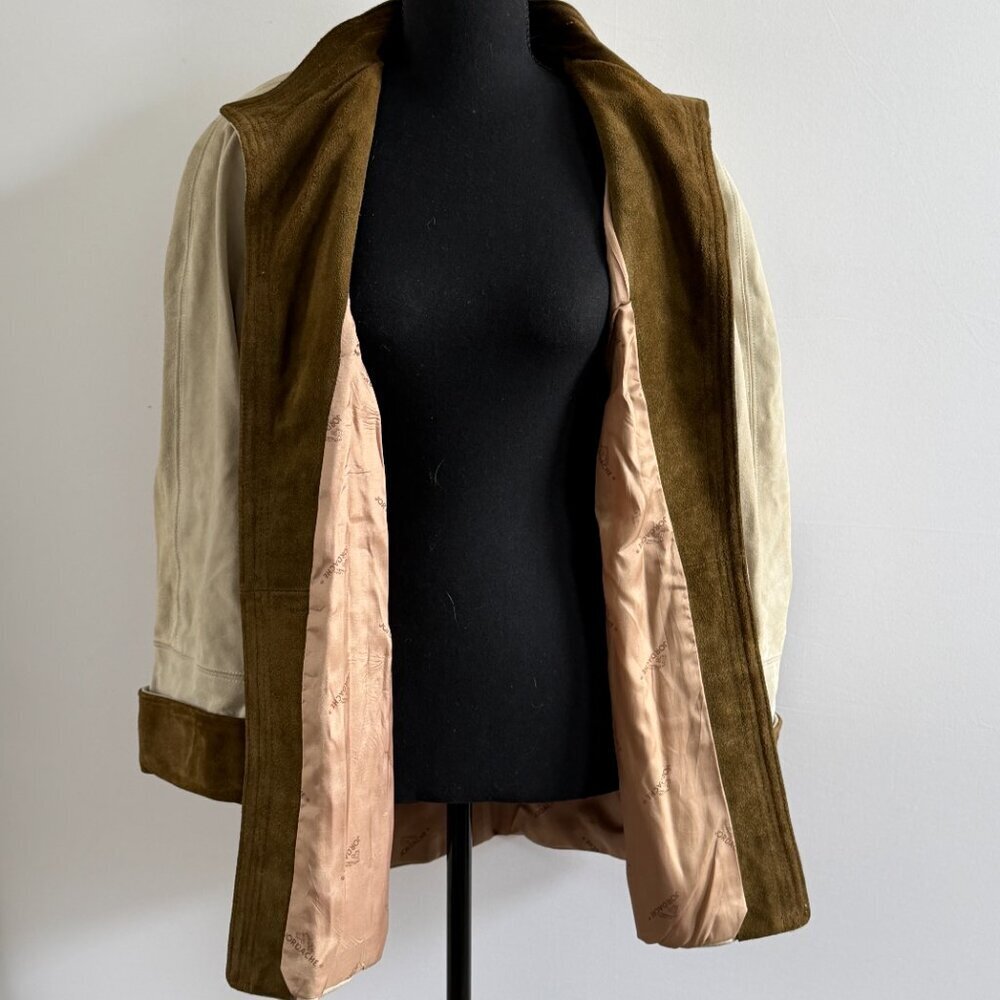 Vintage 80s JORDACHE Suede Leather Beige Jacket XS/S - Picture 7 of 16